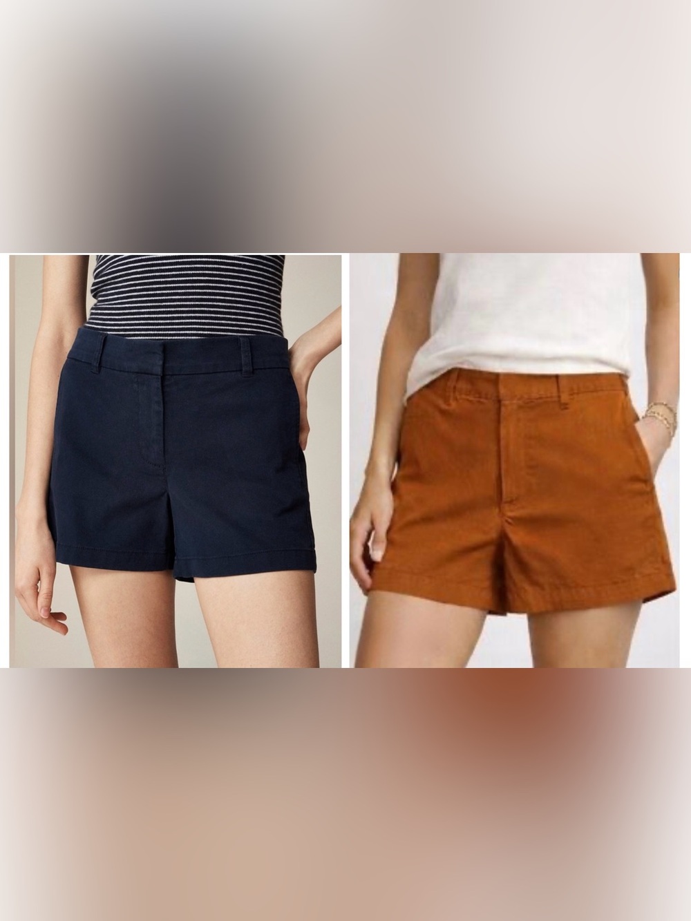 2 Pairs J. Crew 4” Stretch Chino Short, Navy + Brown, High Rise, Comfy, Size 4